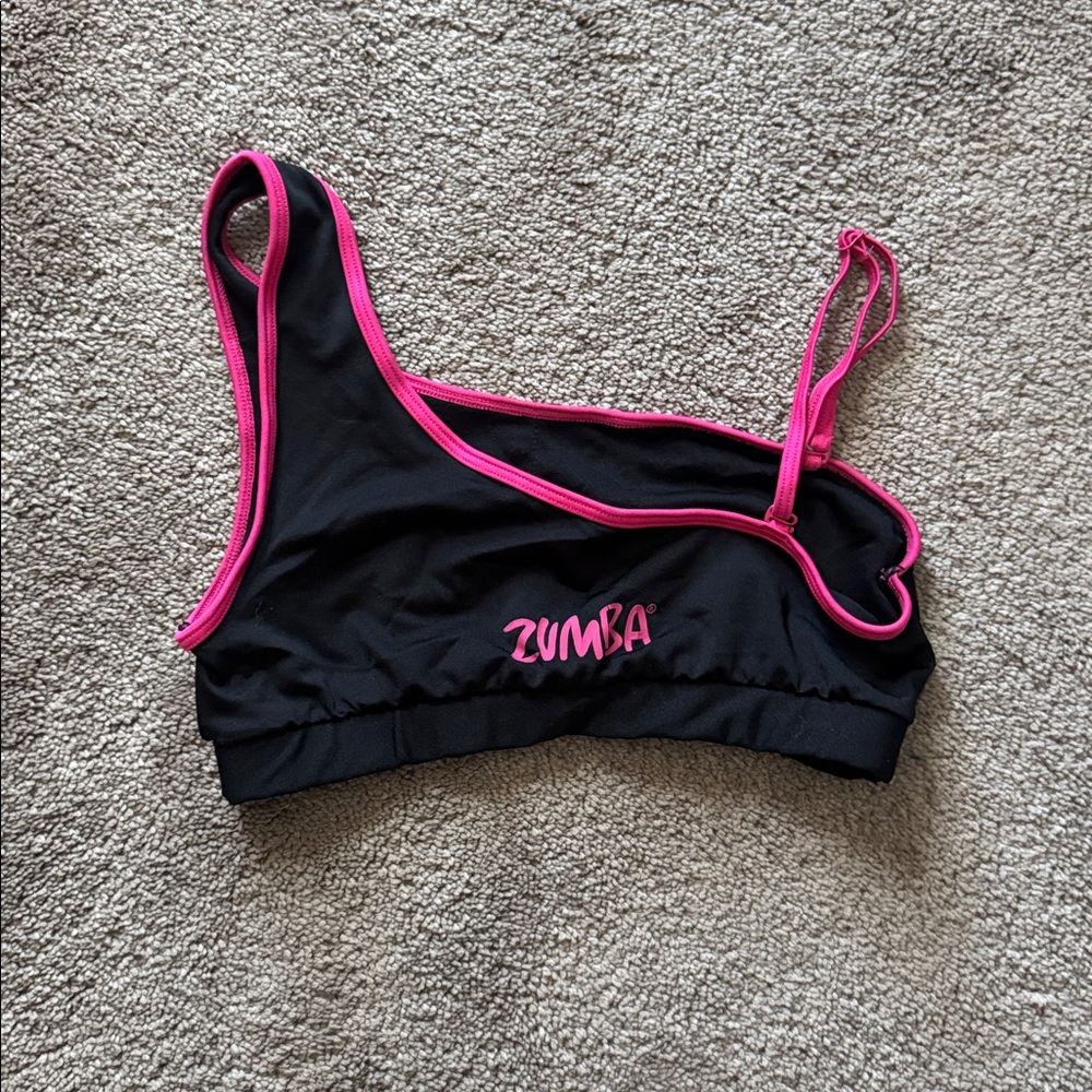 Zumba Fitness Black Pink Sports Bra SIZE M One Shoulder Activewear Bra Top